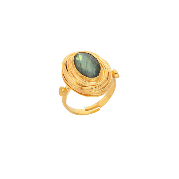 Ring made from brass, goldplated, Labradorite